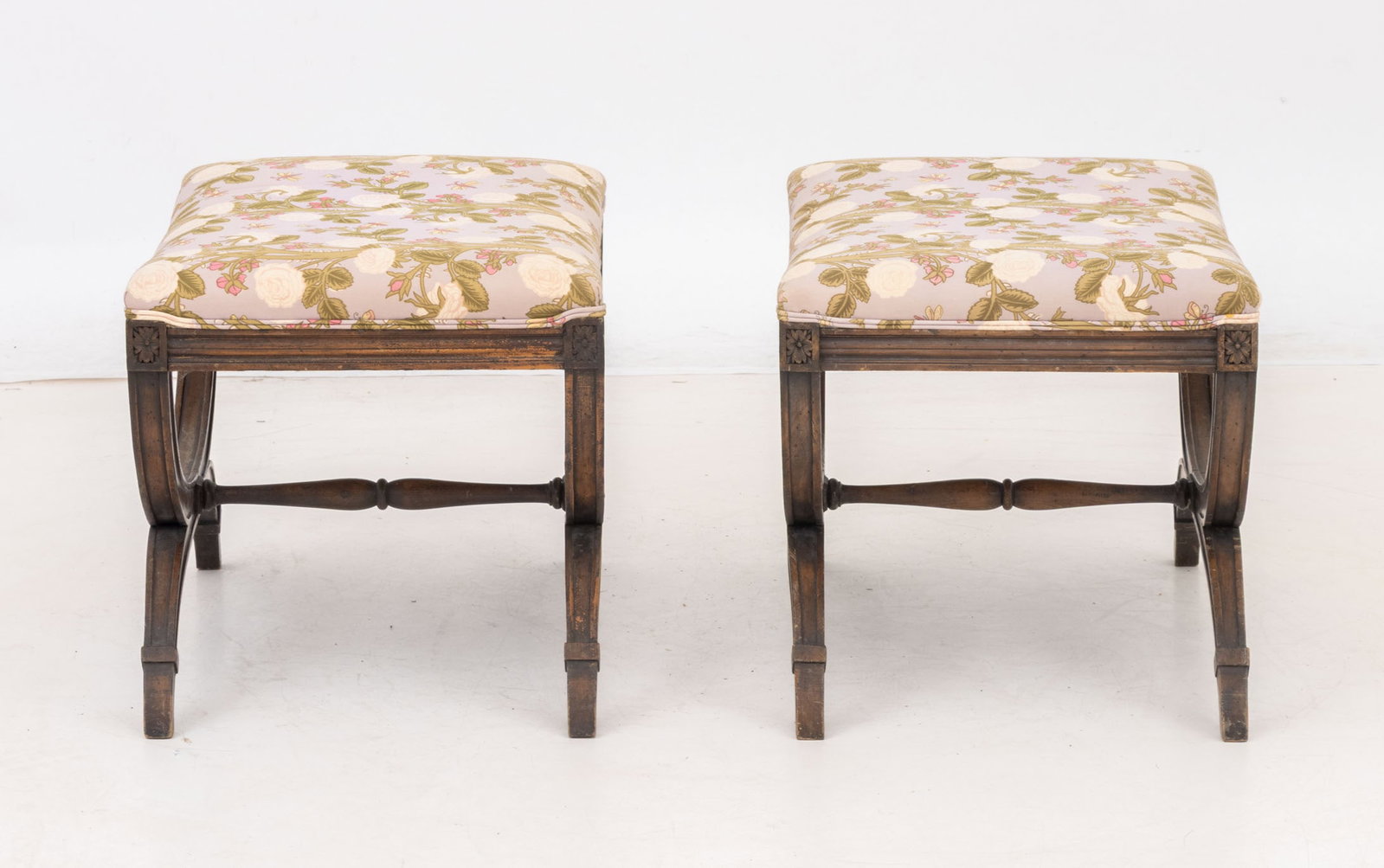 Louis XVI Style Upholstered Curule Stools, Pair - 6