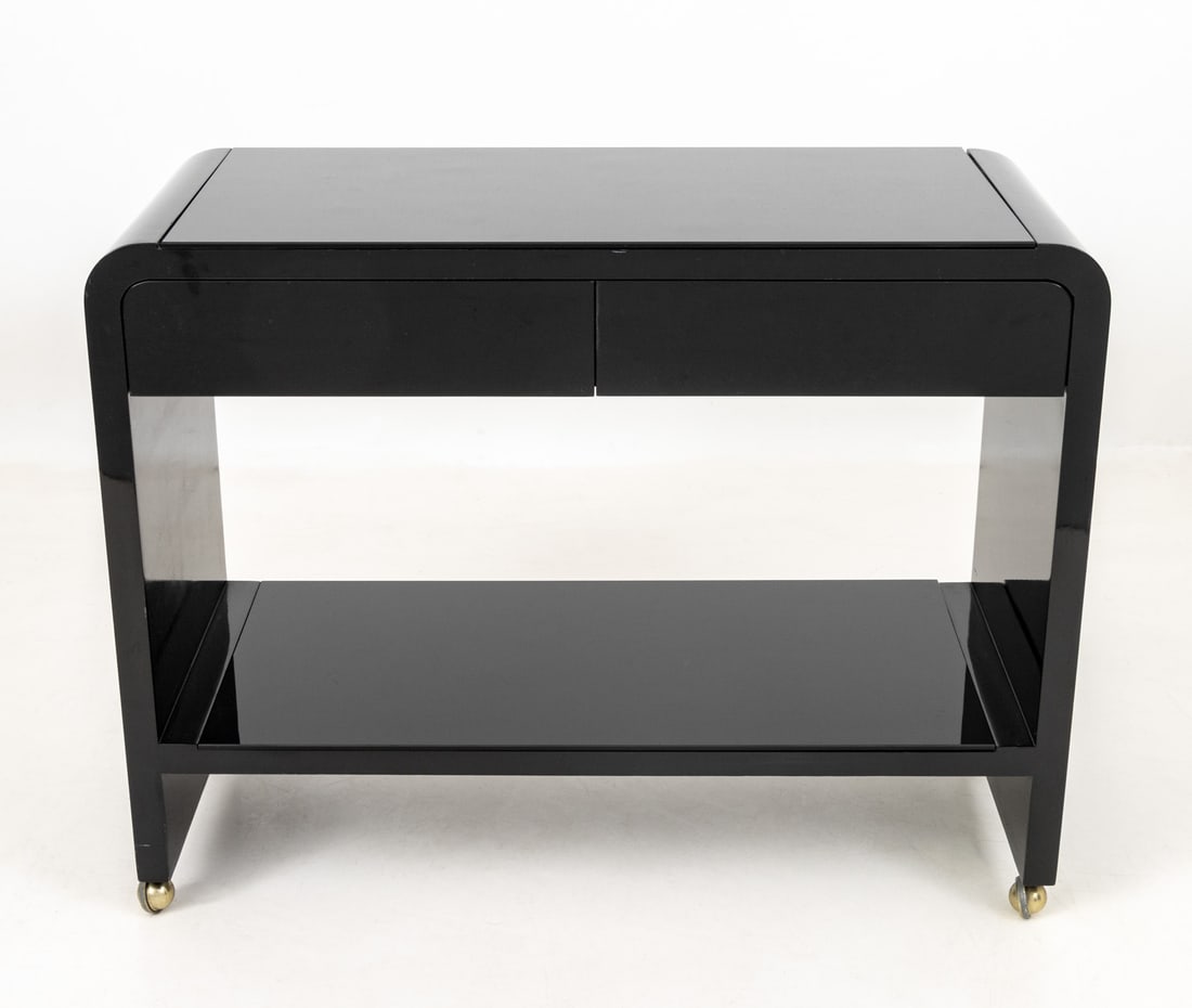 Modern Black Lacquered Waterfall Bar Cart - 2