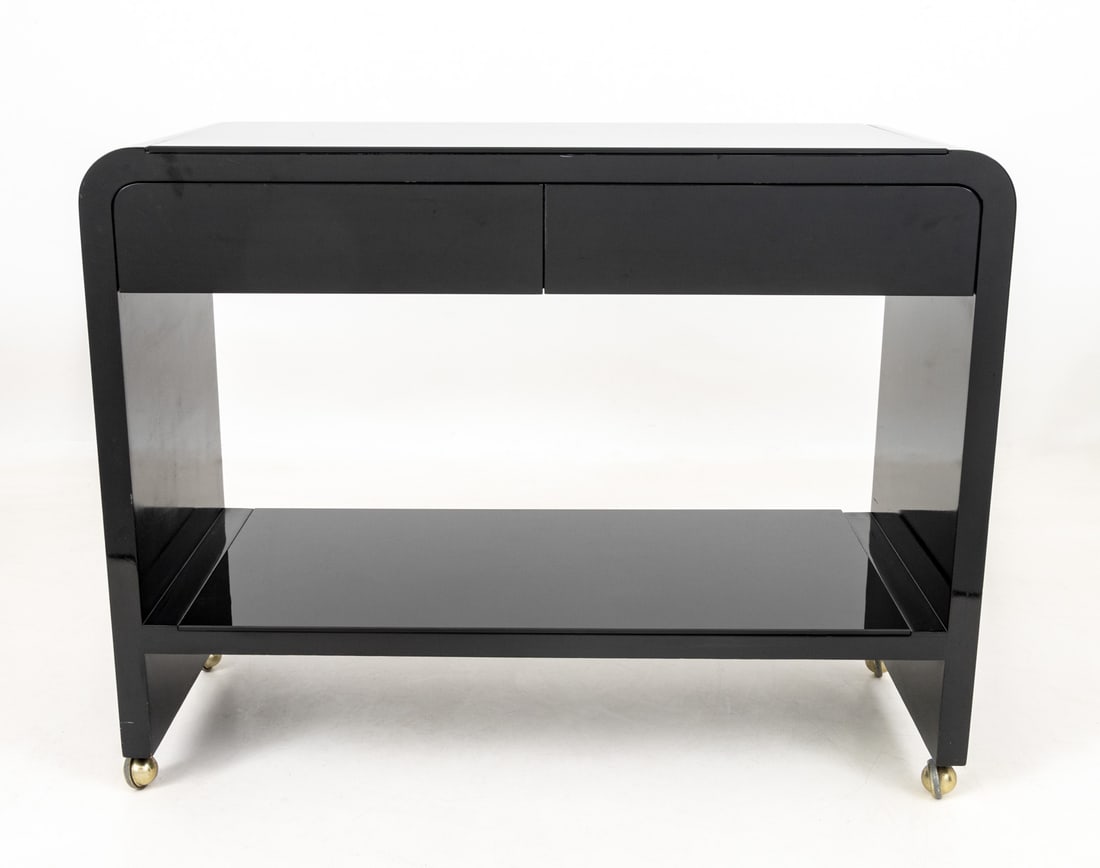 Modern Black Lacquered Waterfall Bar Cart - 3