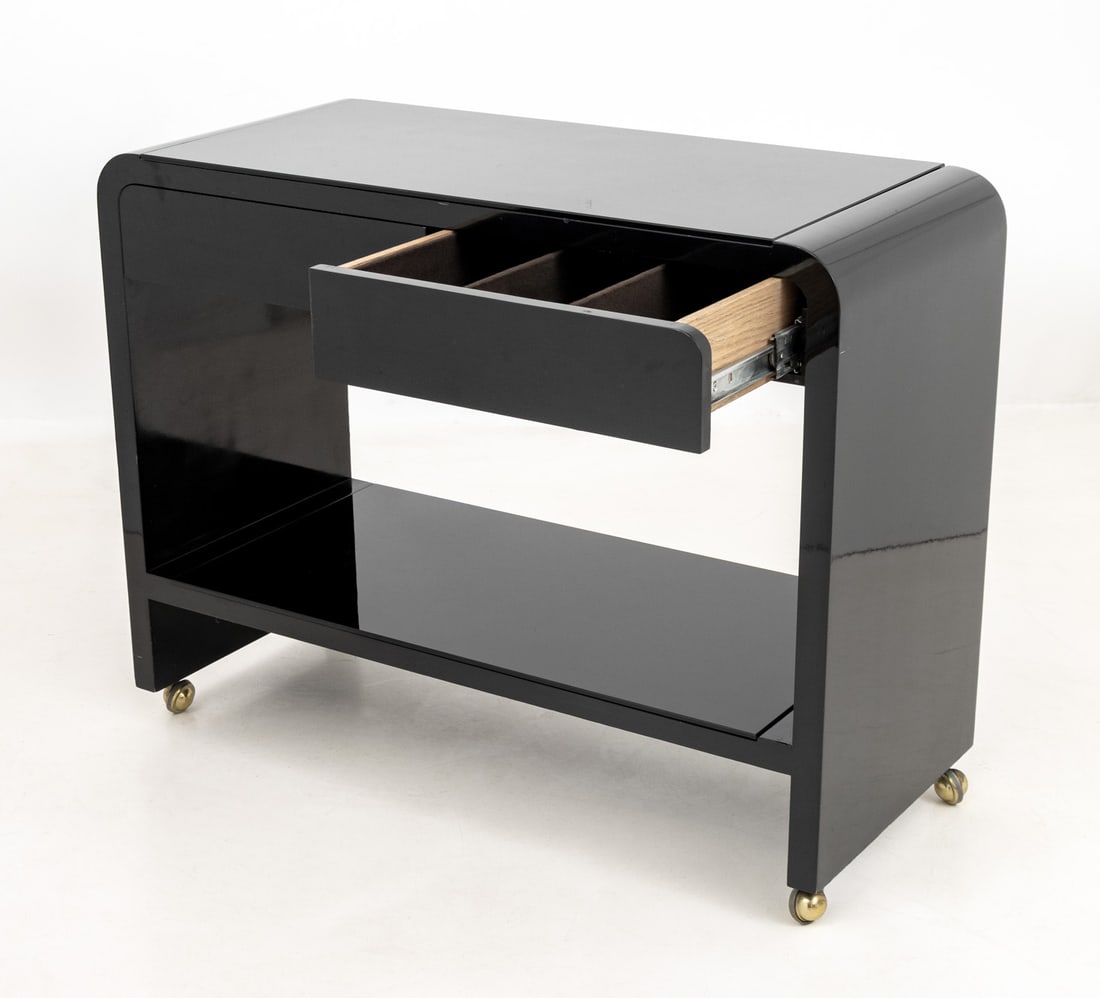 Modern Black Lacquered Waterfall Bar Cart - 4