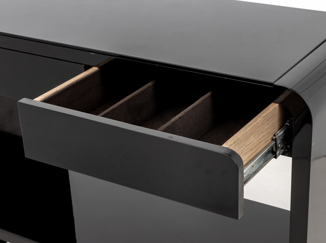 Modern Black Lacquered Waterfall Bar Cart - 5