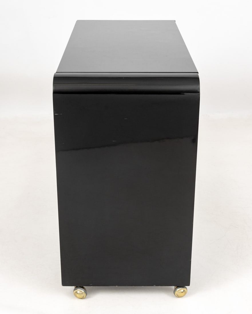 Modern Black Lacquered Waterfall Bar Cart - 7
