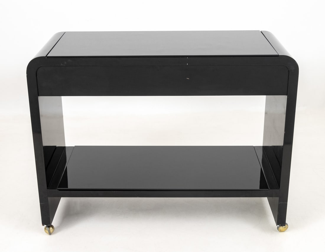 Modern Black Lacquered Waterfall Bar Cart - 8