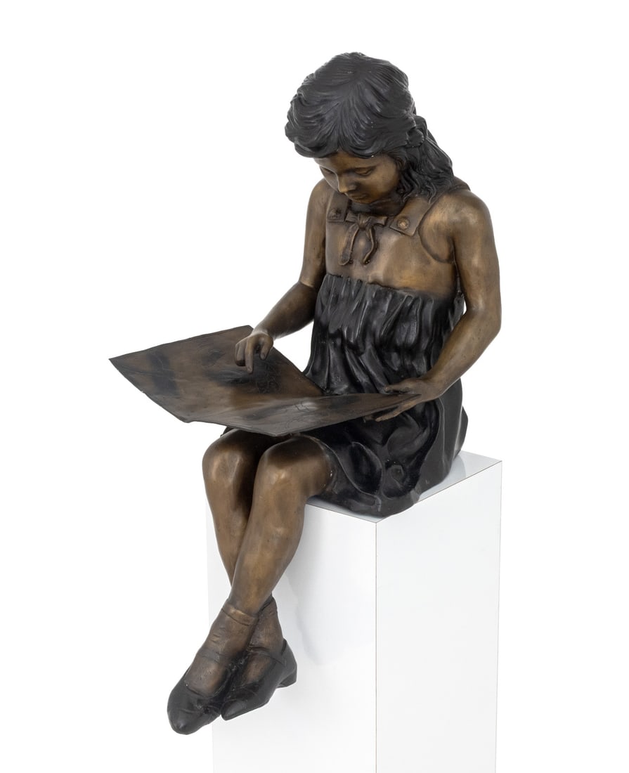Signed Young Girl Reading Bronze Sculpture (1 of 12)