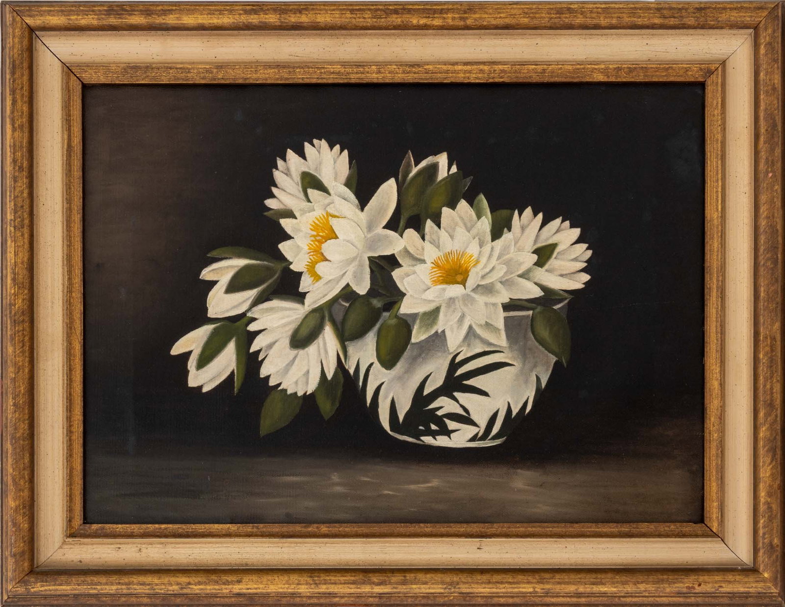 Still Life of White Lotuses Oil on Canvas, 20th C. (1 of 6)