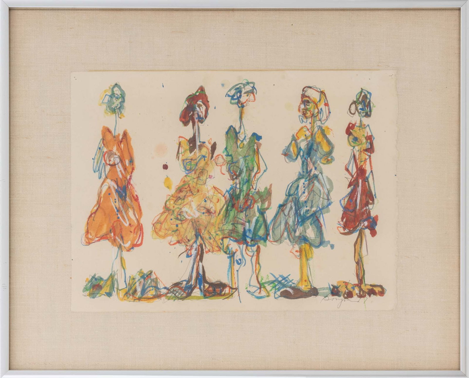 Illegibly Signed Figural Group Mixed Media, 1977 (1 of 8)