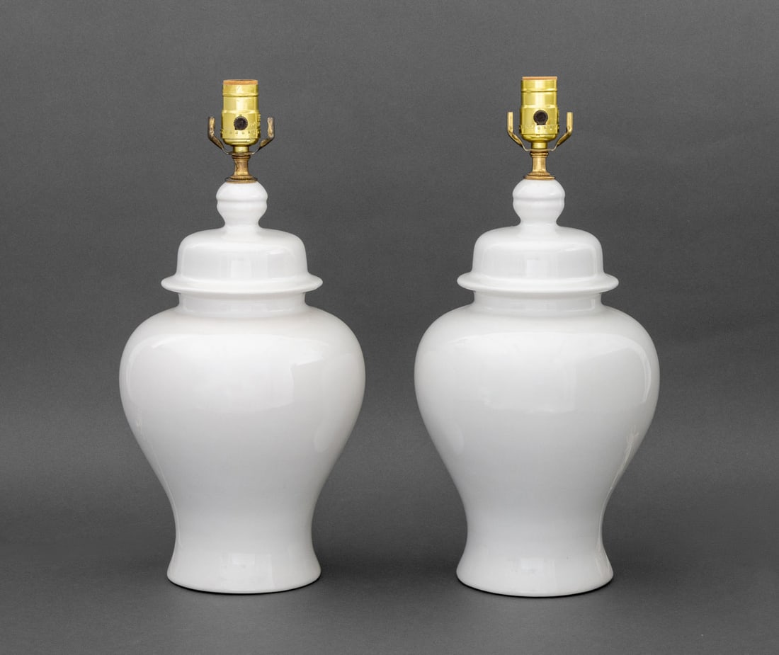 Modern Ginger Jar Form Ceramic Table Lamps, Pair (1 of 6)