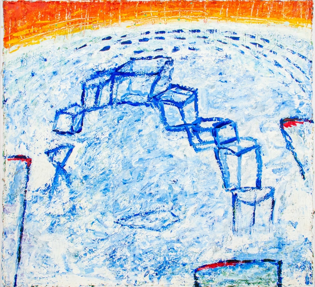 Elfi Schuselka "Do Jump Perches!" Oil on Canvas: Elfi Schuselka (Austrian, b. 1940), "Do Jump Perches!", Oil on Canvas, in the manner of Cy Twombly (American, 1928-2011), signed and titled verso, unframed. 21.75" H x 23.75" D. Provenance: Property f