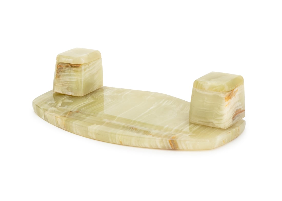 Art Deco Green Onyx Inkwell Stand (1 of 11)