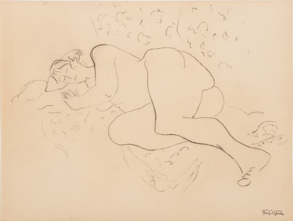 Manfred Schwartz Reclining Female Nude Charcoal (1 of 4)