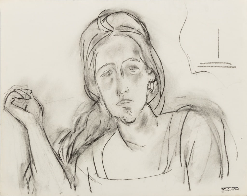 Manfred Schwartz Portrait of a Woman Charcoal: Manfred Schwartz (American, born Poland, 1909-1970), Portrait of a Woman, Charcoal on Paper, with the artist's signature stamped lower right, unframed. 19" H x 24" W. Provenance: From a 35 East 75th S