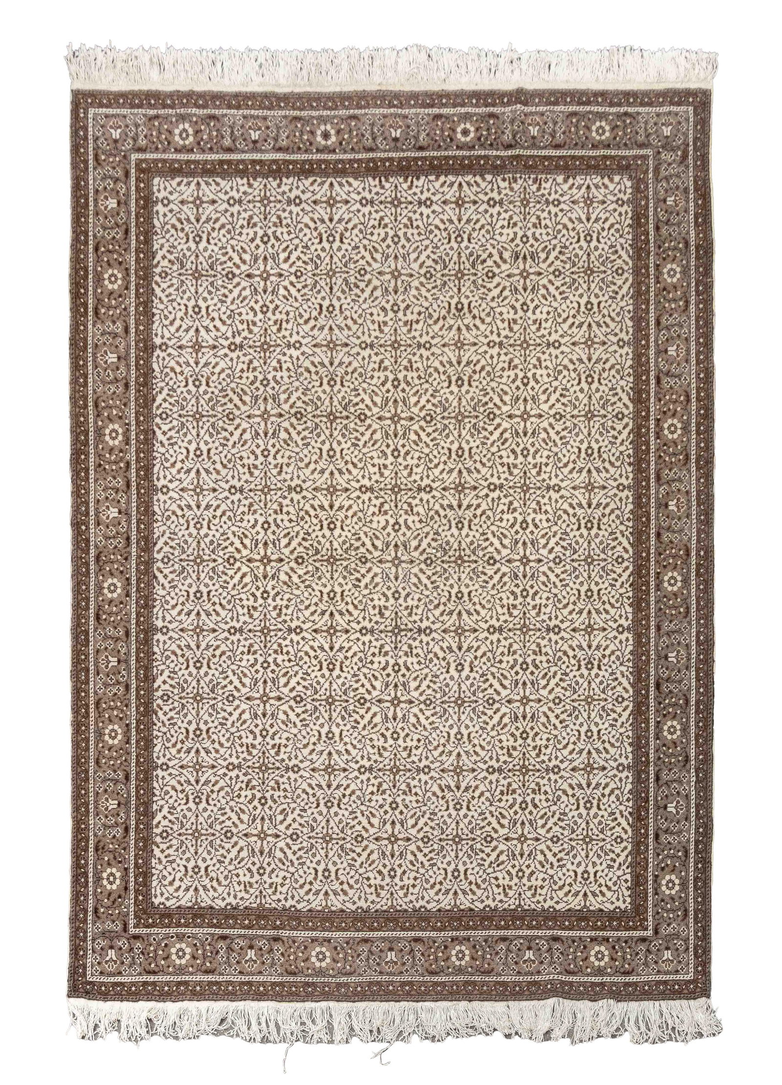 Turkish Oushak Carpet, 9' 8" x 6' 5": Turkish Oushak Wool and Cotton Blend Carpet, decorated with a brown floral pattern on a cream ground, label to underside. 9' 8" L x 6' 5" W. Provenance: From a Warren, New Jersey Collection. Keywords: