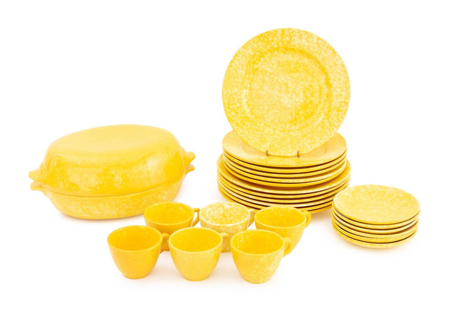 Stangl x Tiffany & Co. "Caughley" Service for 6: Stangl for Tiffany and Company "Yellow Caughley" Pattern Painted Ceramic Tableware Service for Six, comprising: (6) six dinner plates, (6) six luncheon plates, (6) six coffee cups, (6) six saucers, an