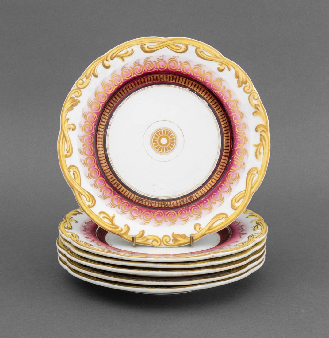English Gilt Decorated Ironstone China Plates, 6 (1 of 8)