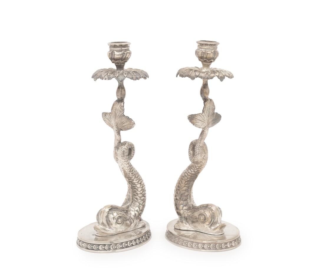 Baroque Style Dolphin Form Candlesticks, Pair (1 of 10)