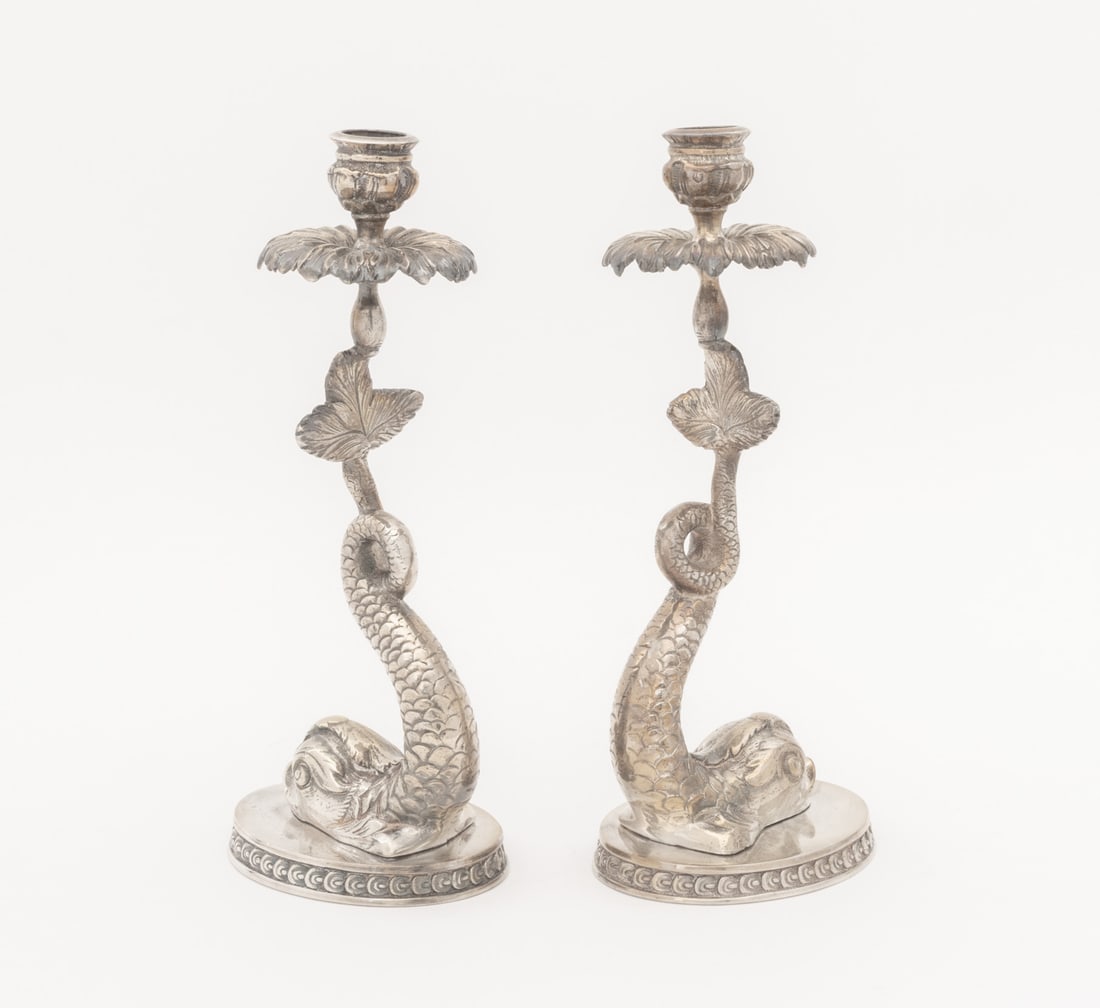 Baroque Style Dolphin Form Candlesticks, Pair - 4