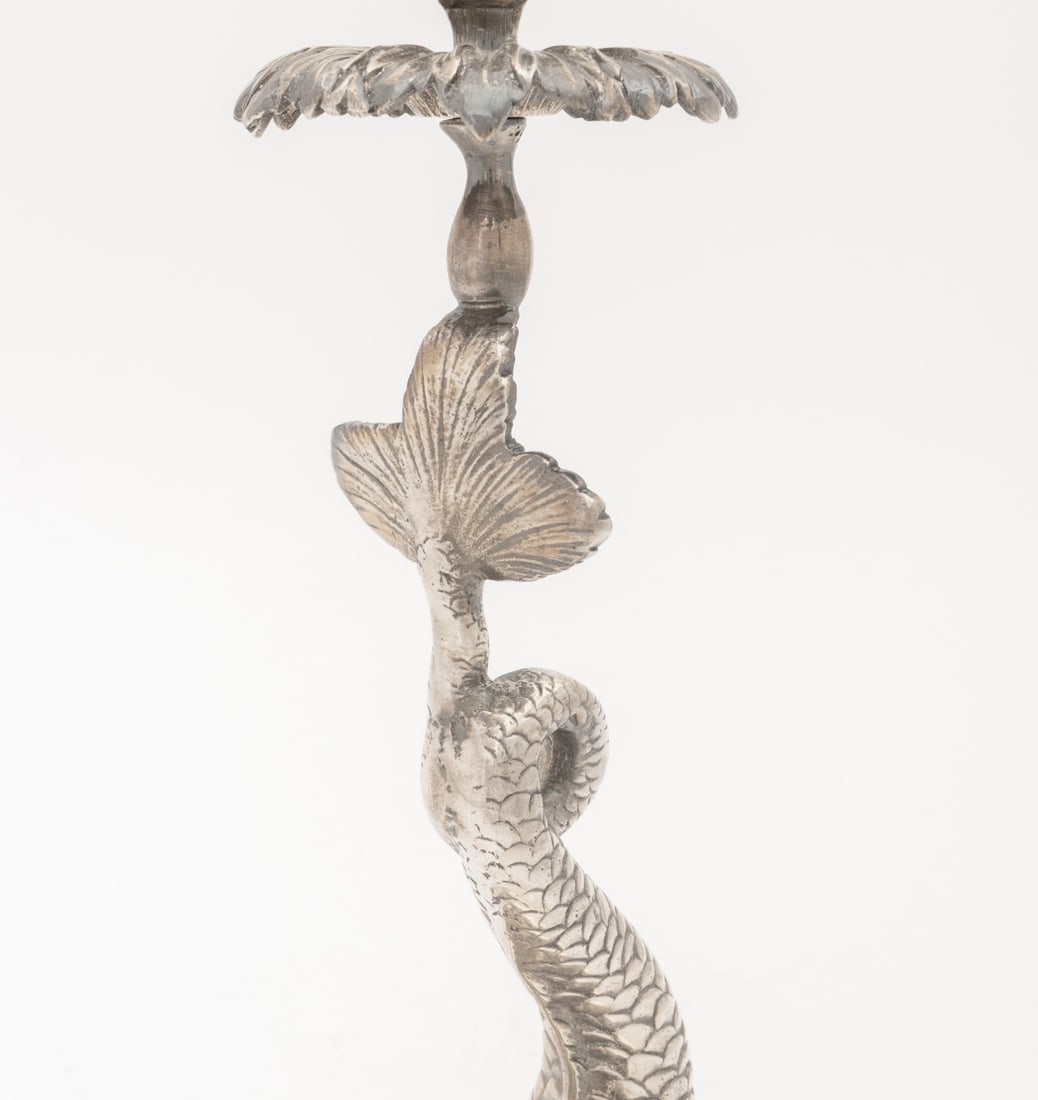Baroque Style Dolphin Form Candlesticks, Pair - 7