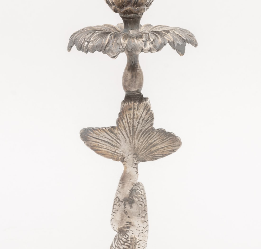 Baroque Style Dolphin Form Candlesticks, Pair - 9
