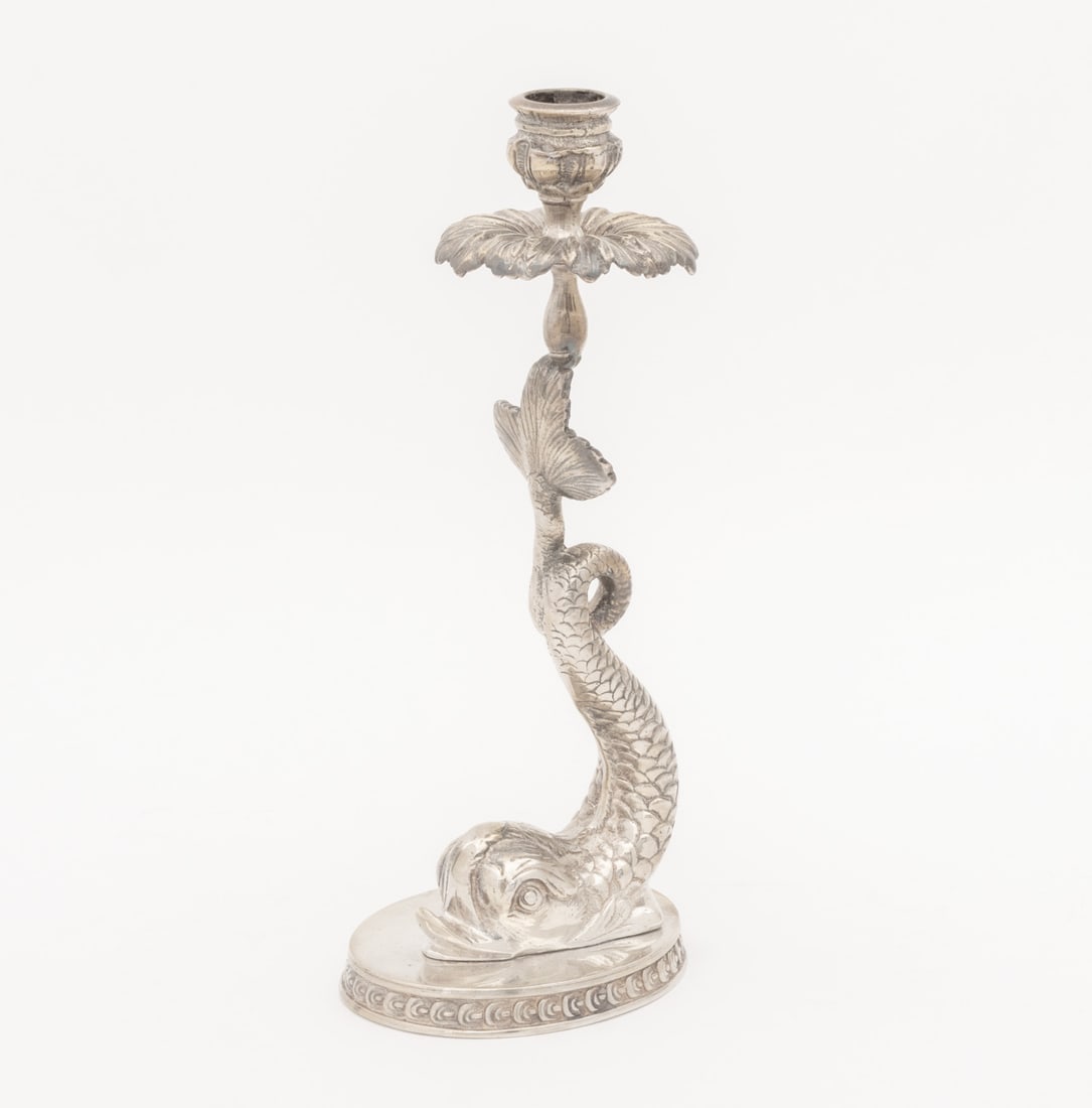 Baroque Style Dolphin Form Candlesticks, Pair - 5