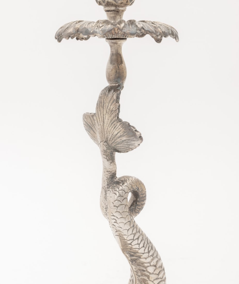 Baroque Style Dolphin Form Candlesticks, Pair - 7