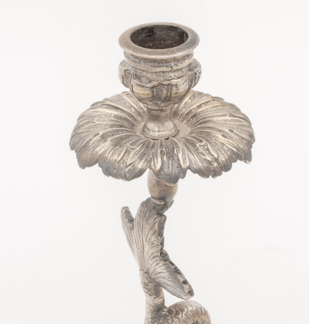 Baroque Style Dolphin Form Candlesticks, Pair - 8