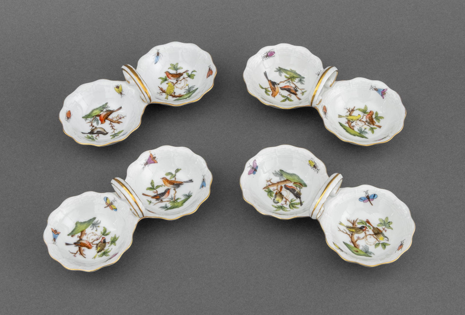 Herend Porcelain "Rothschild Bird" Twin Salts, 4 (1 of 9)