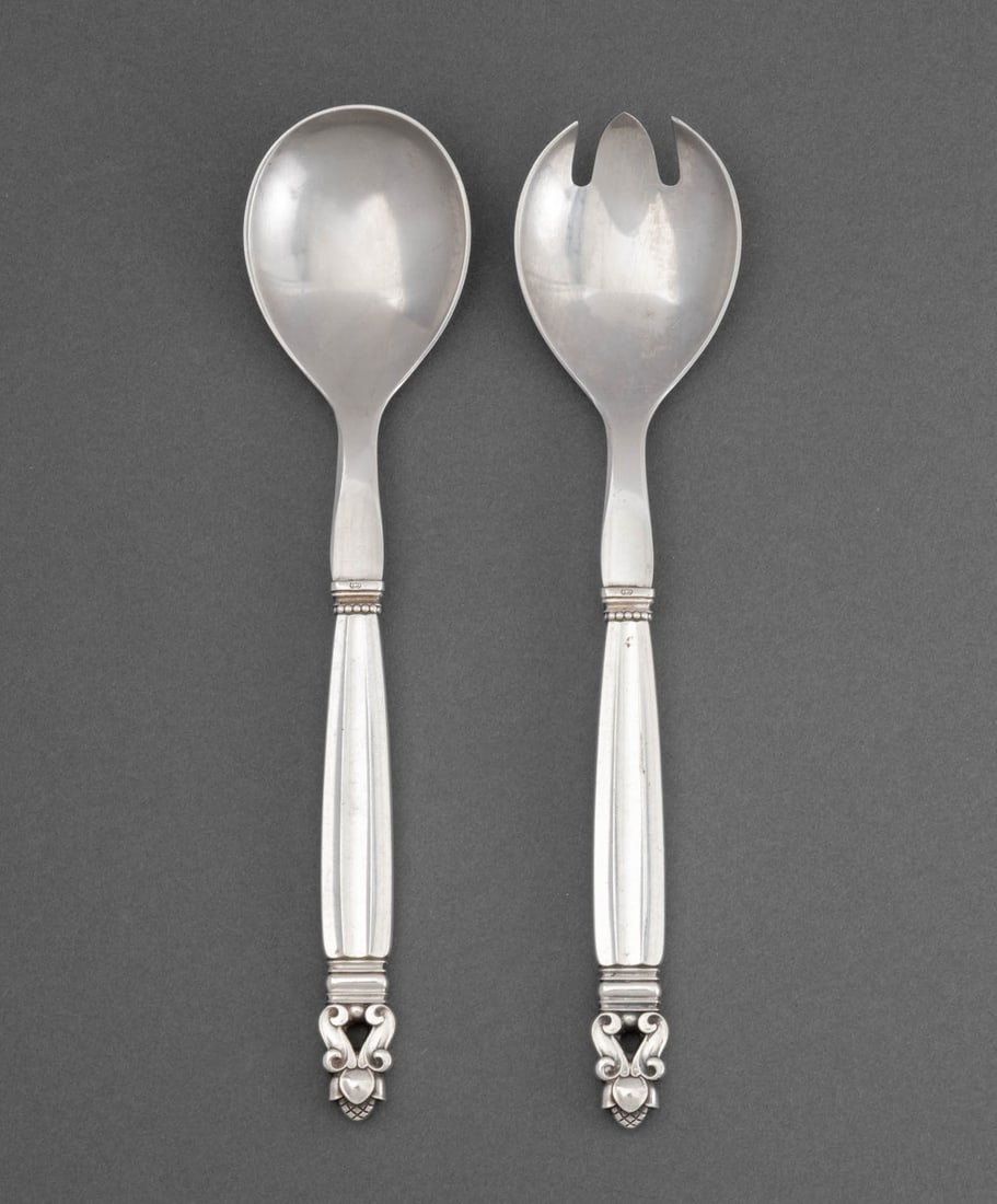 Georg Jensen "Acorn" Silver Salad Servers, 2 (1 of 11)