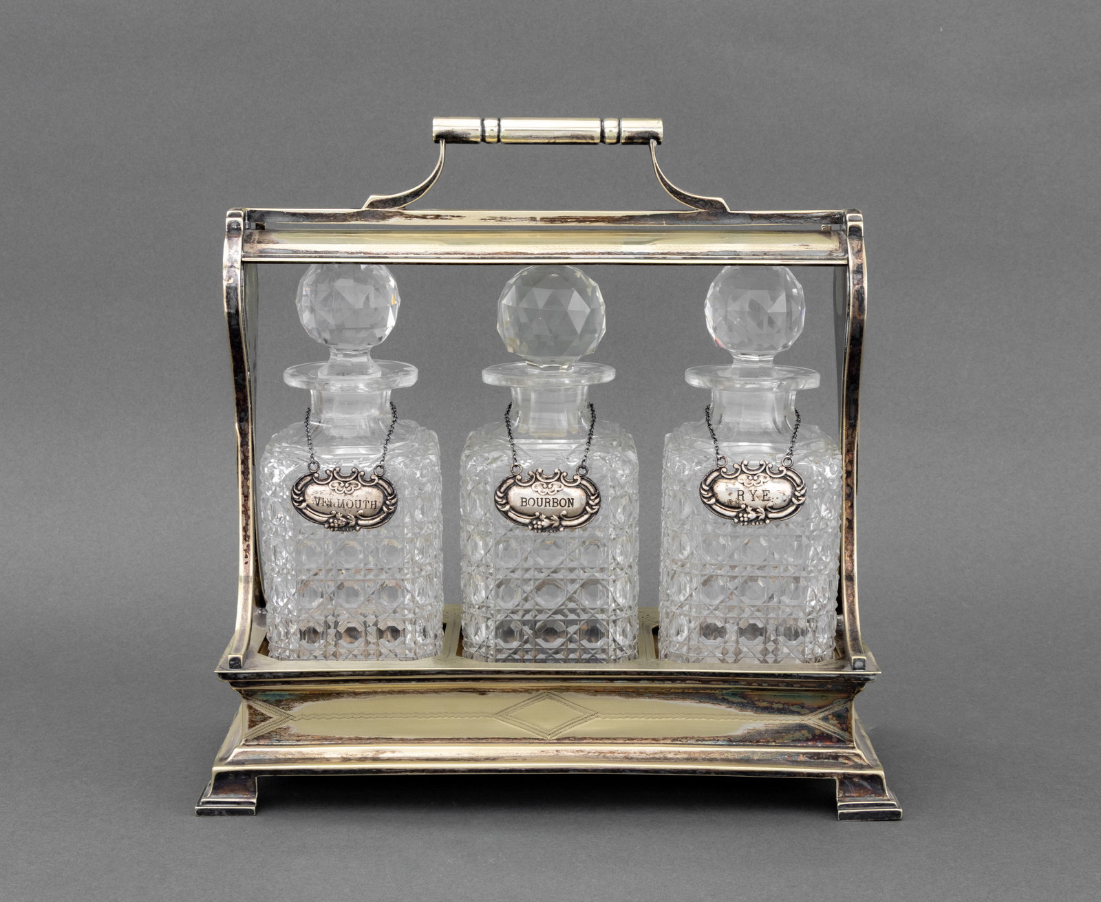 Edwardian Silver Plate Three-Bottle Tantalus (1 of 11)