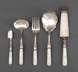 Silver Plate and Mother-of-Pearl Flatware, 5 Pcs.