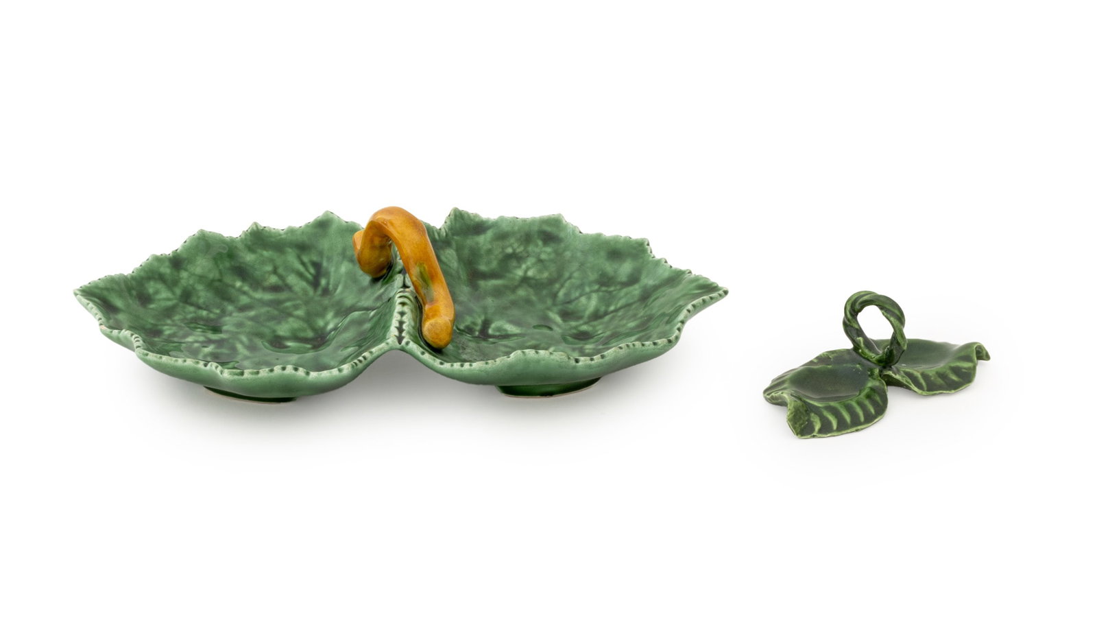 Green Glazed Ceramic Leaf Form Platters, 2 (1 of 14)