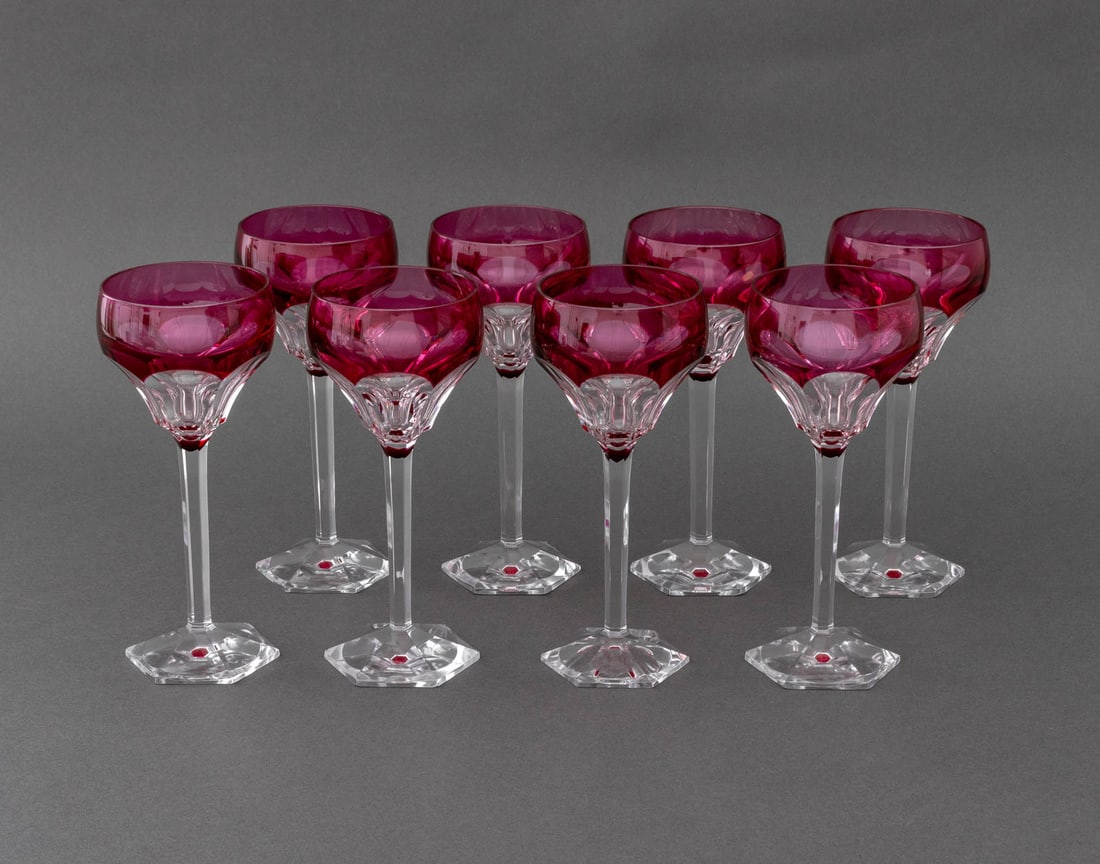 Val St. Lambert Red Cut Crystal Wine Glasses, 8 (1 of 11)