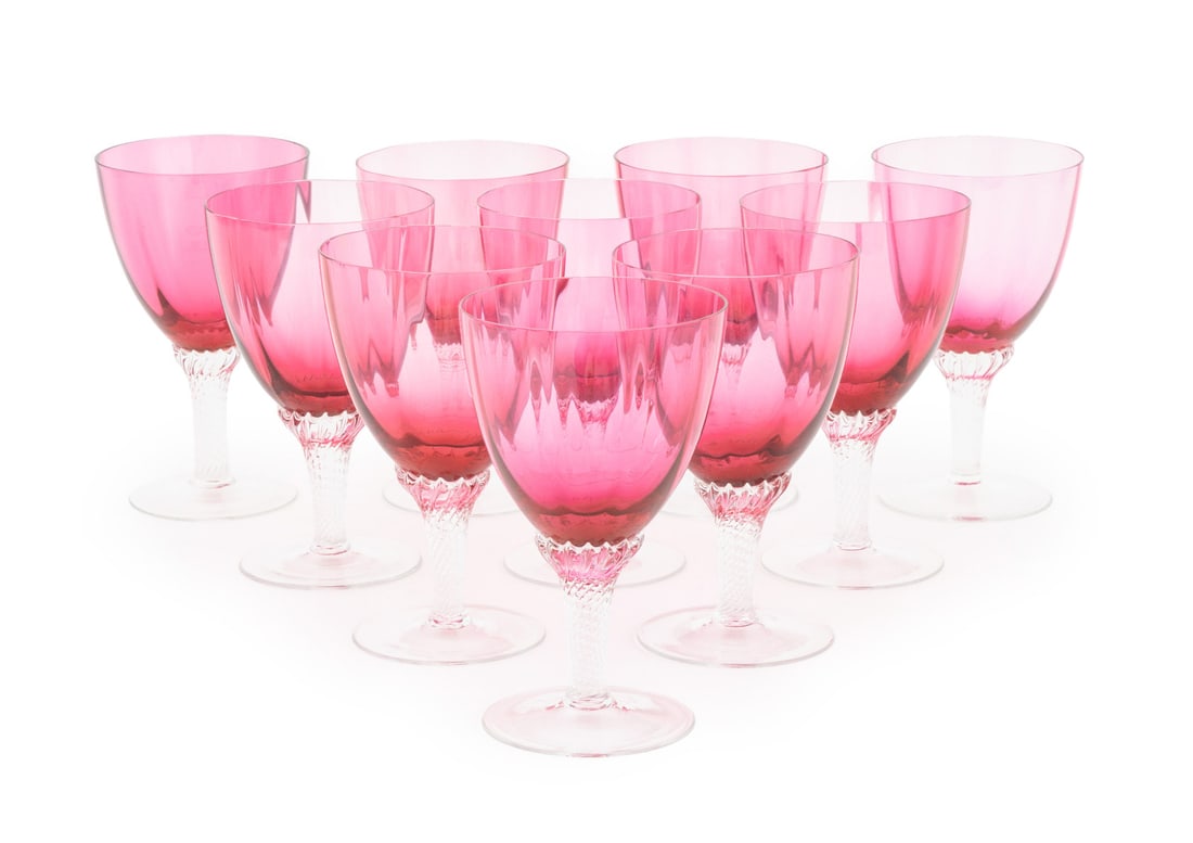 Cranberry Glass Water Goblets, 10 (1 of 6)