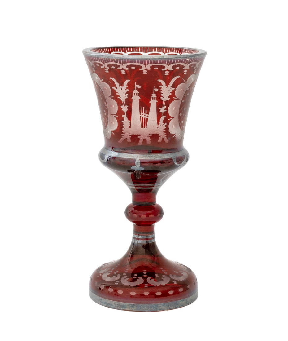 Bohemian Ruby Red Cut Crystal Goblet (1 of 8)