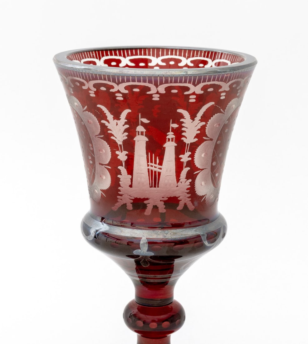 Bohemian Ruby Red Cut Crystal Goblet - 2
