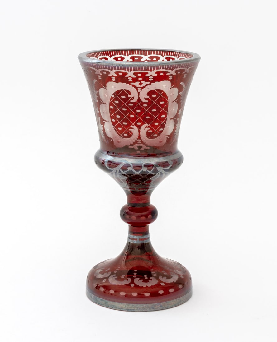 Bohemian Ruby Red Cut Crystal Goblet - 4