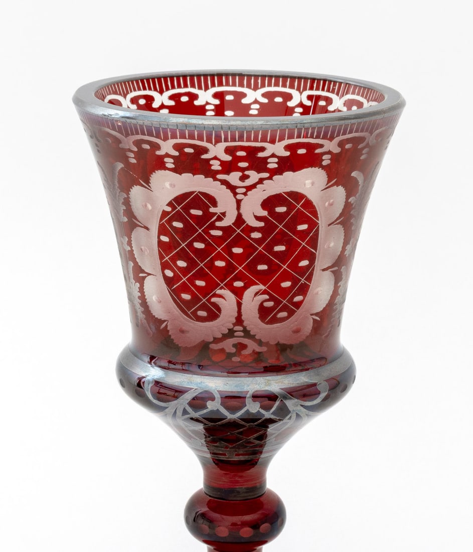 Bohemian Ruby Red Cut Crystal Goblet - 5