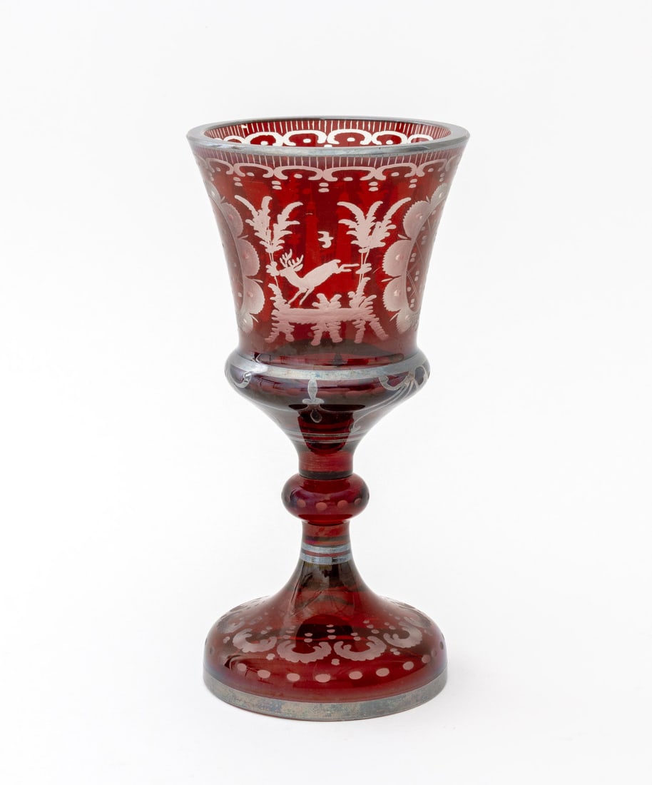 Bohemian Ruby Red Cut Crystal Goblet - 6