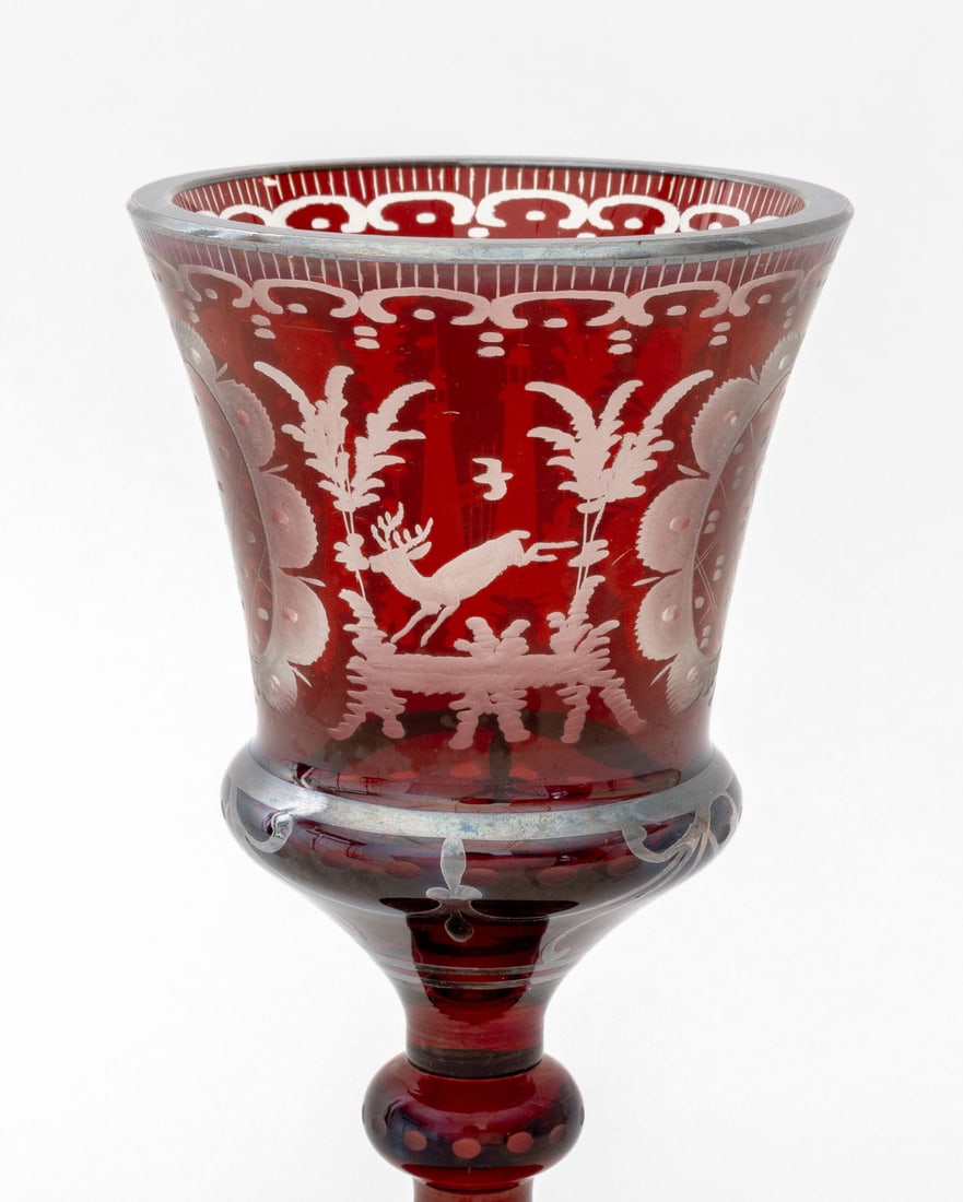 Bohemian Ruby Red Cut Crystal Goblet - 7