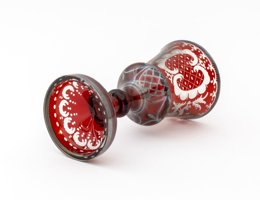 Bohemian Ruby Red Cut Crystal Goblet - 8
