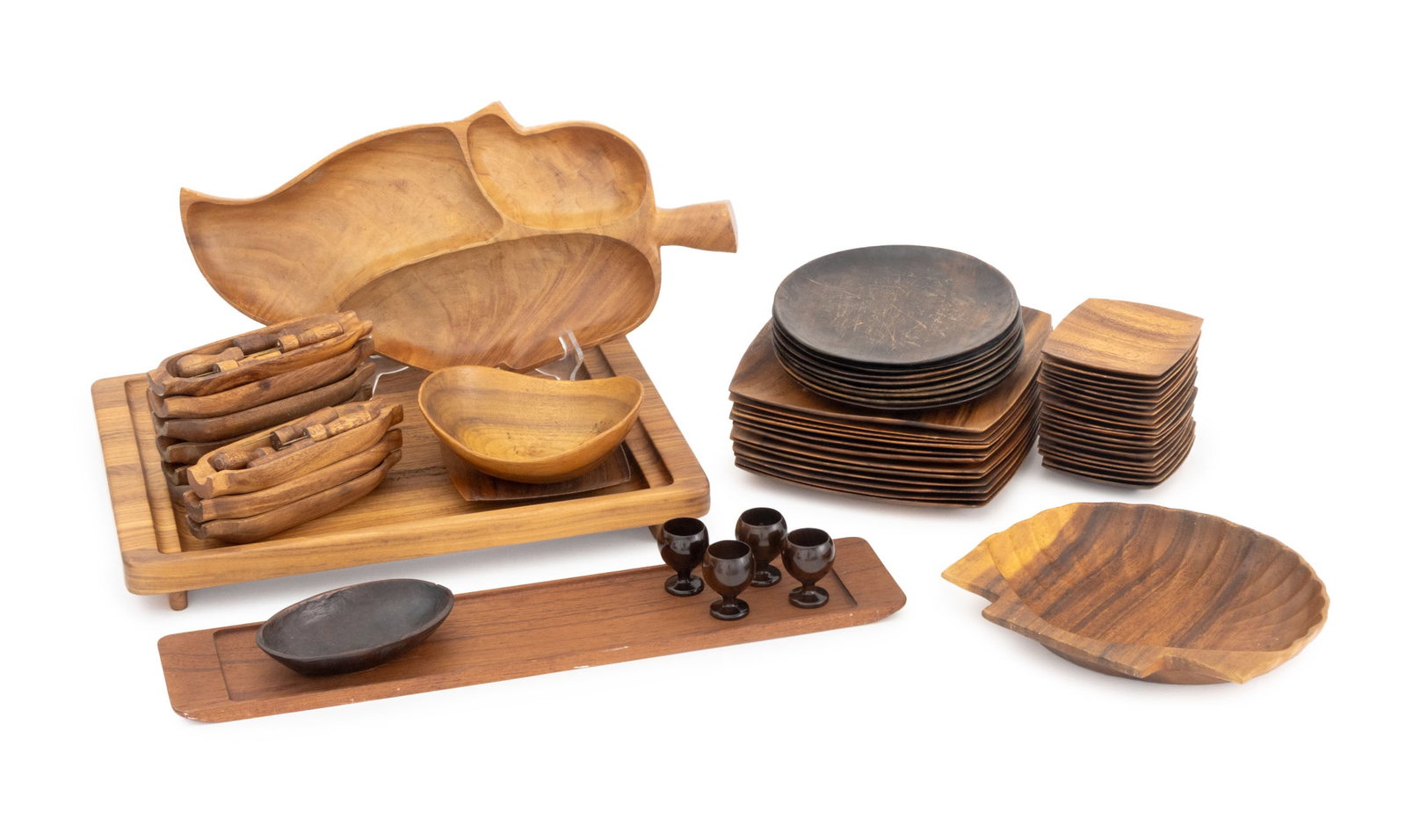 Collection of Carved Wood Tableware, 67 Pcs. (1 of 20)