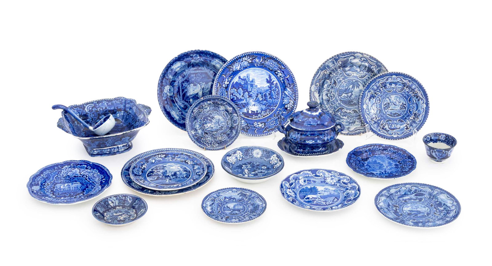 English Flow Blue Transferware Tableware, 20 Pcs. (1 of 20)