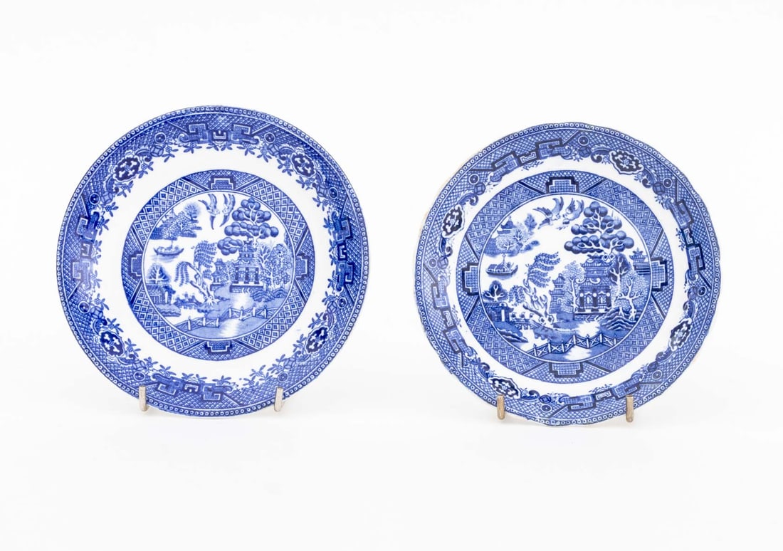 Flow Blue Transferware Plates, 14 - 6