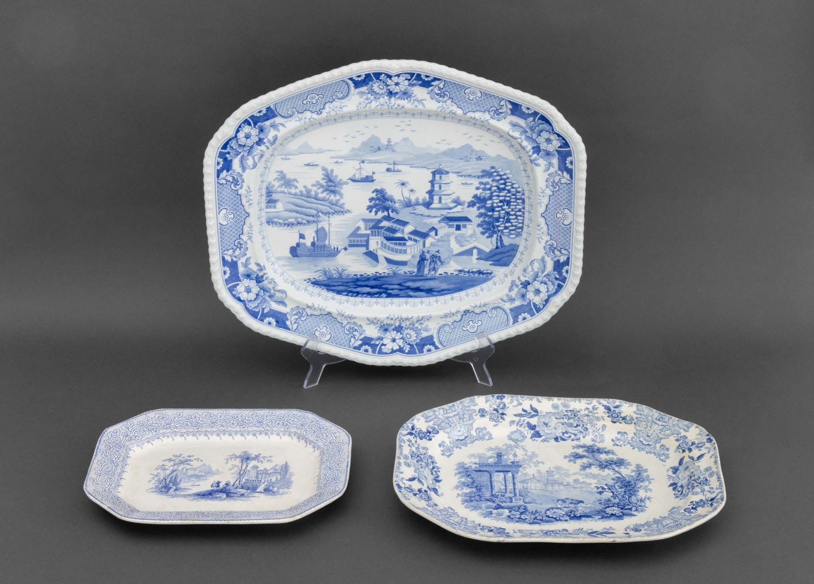 Blue and White Transferware Ceramic Platters, 3 (1 of 17)