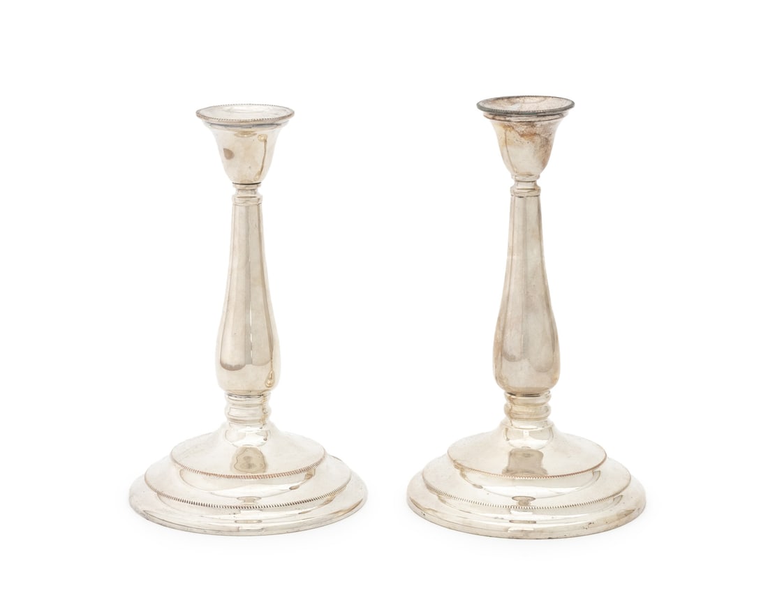 Georgian Style Silver Plate Candlesticks, Pair (1 of 8)