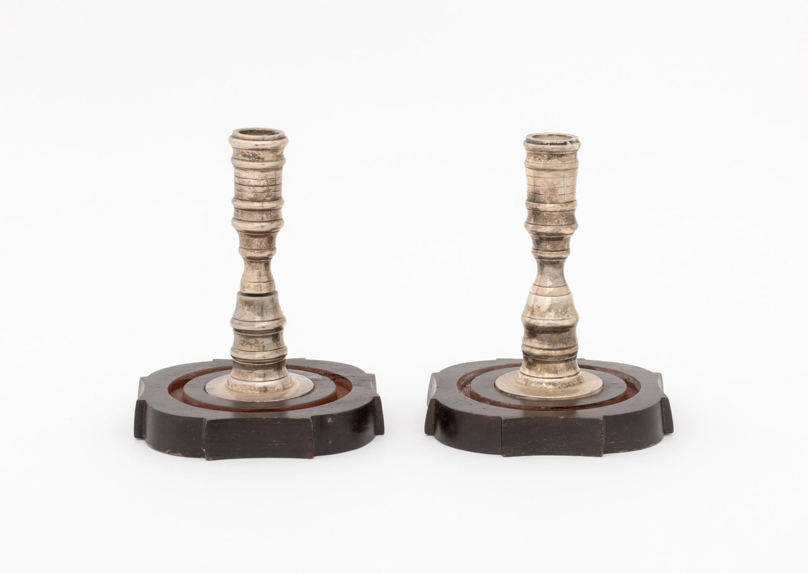 Turned Form Silver Plate Candlesticks, Pair - 2