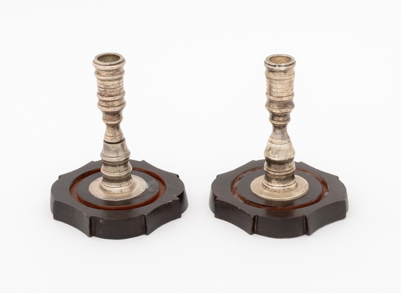 Turned Form Silver Plate Candlesticks, Pair - 3