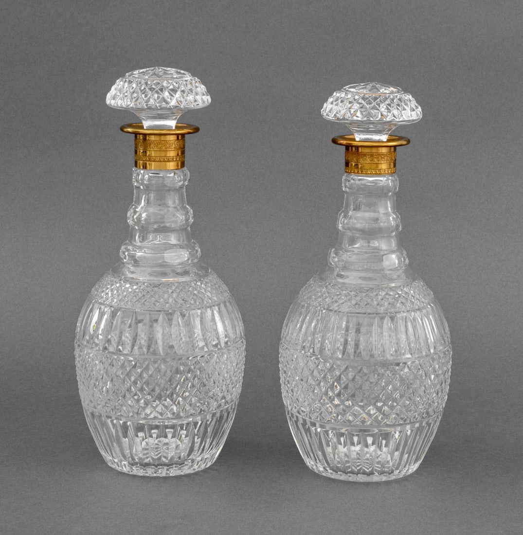 Gilt Metal Mounted Cut Crystal Decanters, Pair (1 of 8)