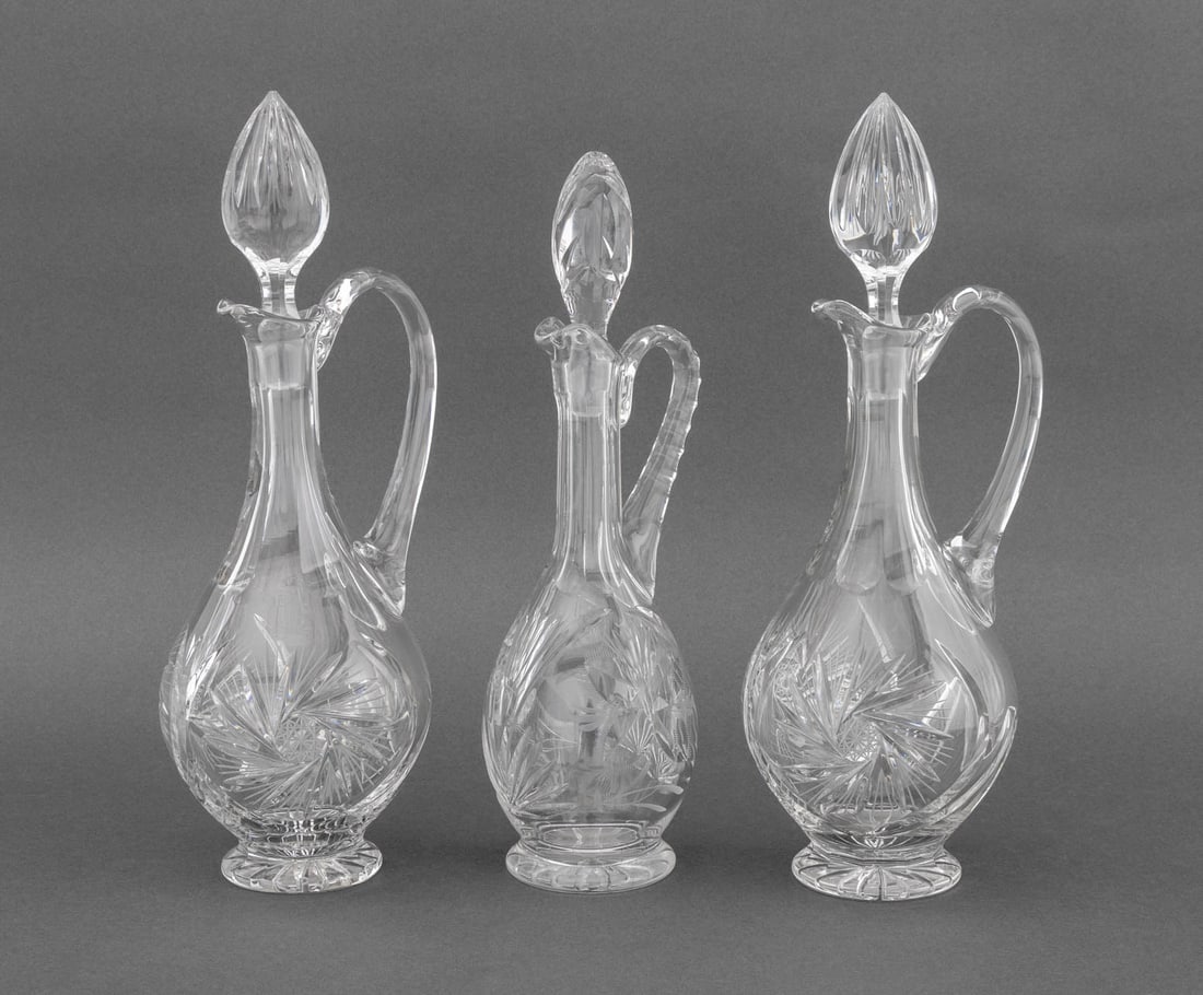 Floral Motif Cut Crystal Wine Ewers, 3 (1 of 13)