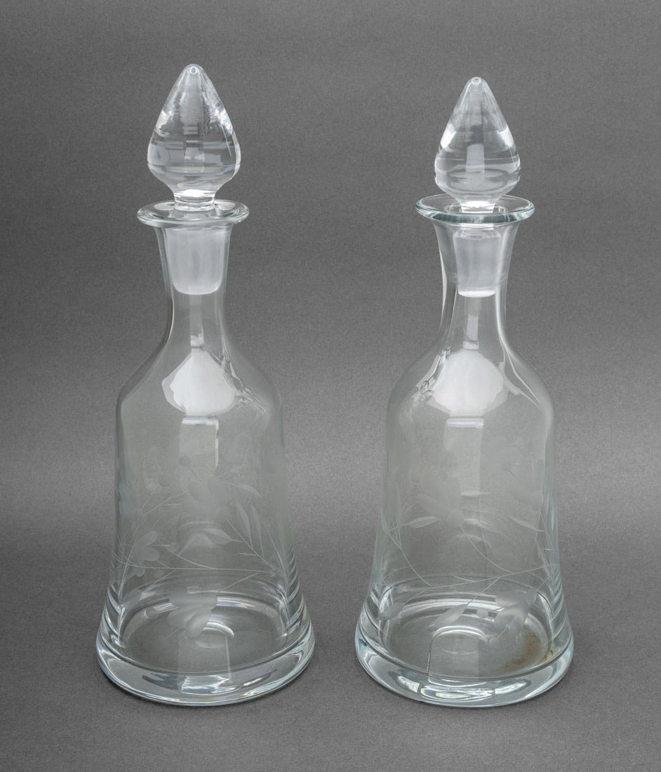 Floral Motif Cut Crystal Decanters, Pair (1 of 8)