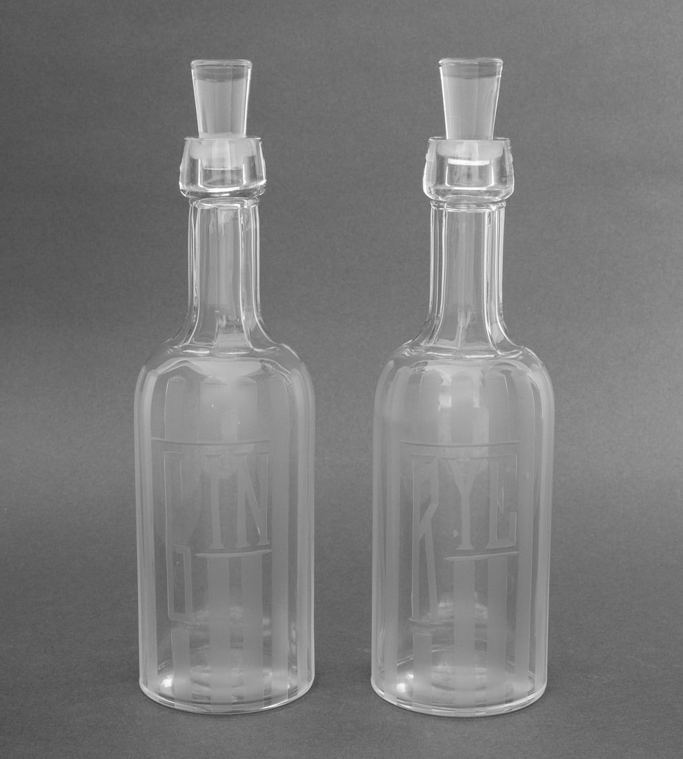 Art Deco Etched Glass Decanters, 2 (1 of 7)
